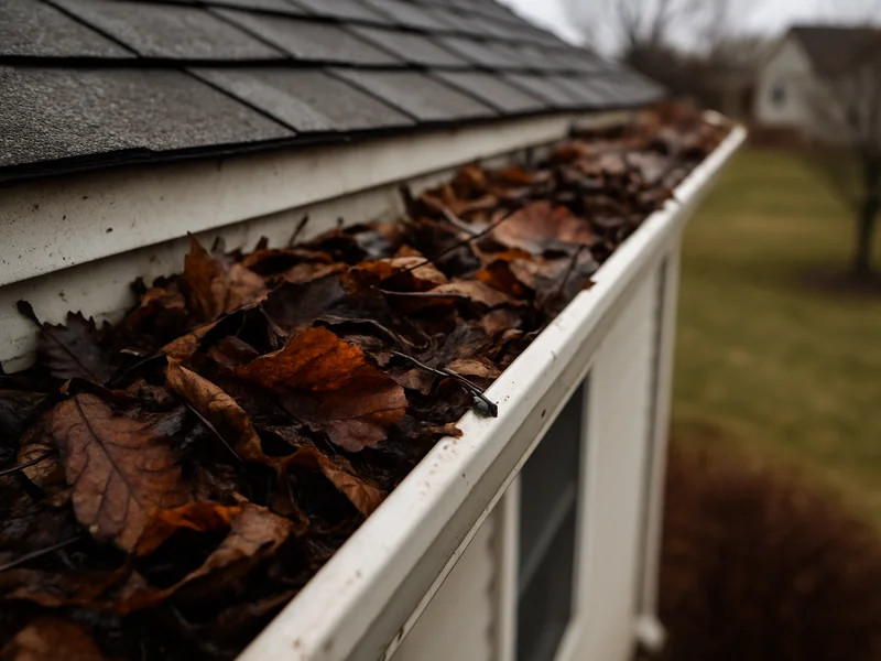 Before: gutter packed with wet leaves and debris