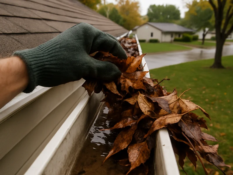 Before and after comparison of a clogged versus cleaned gutter on a Sioux City, IA home