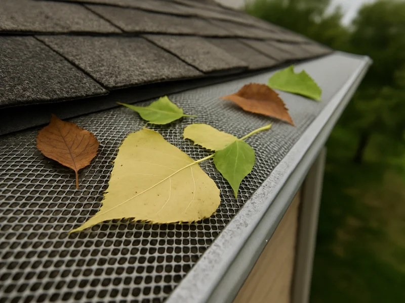 Gutter guard mesh installed on a home roofline near Sioux City, IA